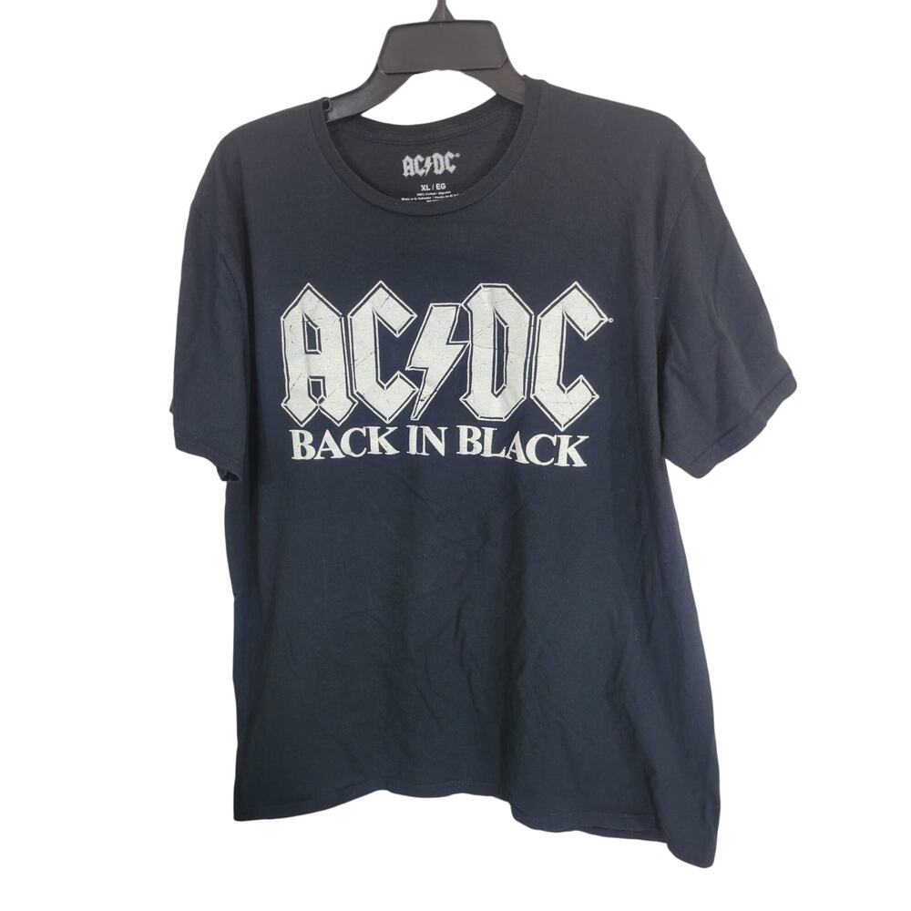 AC/DC Black‎ White Back in Black Logo Short Sleeve T-Shirt Men's Size XL